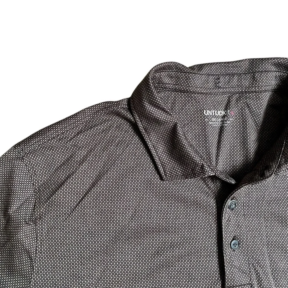 UNTUCKit Damaschino Birdseye Long Sleeve Polo Shirt 2XL Brown Cotton - Picture 4 of 12